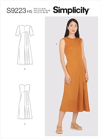 Simplicity SS9223H5 Misses' Asymmetric Pleated Dress Sewing Pattern Kit, Design Code S9223, Sizes 6-14