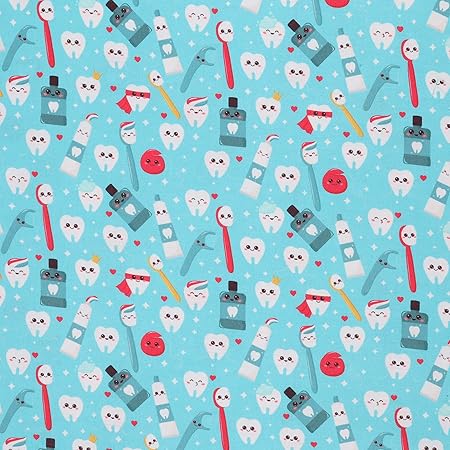 Mook Fabrics Cotton 2024 Dental Happy Teeth, Aqua 15 Yard Bolt