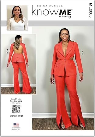 Know Me Misses' Modern Lined Blazer and Fitted Pants Sewing Pattern Packet by Erica Bunker, Design Code ME2065, Sizes 16-18-20-22-24, Multicolor