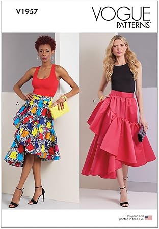 Vogue Misses' Asymmetric Ruffled Skirts Sewing Pattern Packet, Design Code V1957, Sizes 8-10-12-14-16