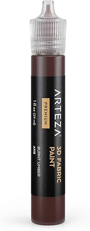 Arteza 3D Fabric Paint, Burnt Umber A115, 1oz Tube, Washer & Dryer Safe Textile Paint for Clothing, Accessories, Ceramic, Glass & DIY Projects