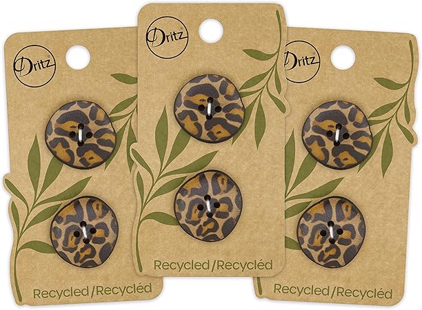 Dritz Printed, 23mm, 6 Recycled Leather Buttons, 23 mm, Beige-Camel 6 Count