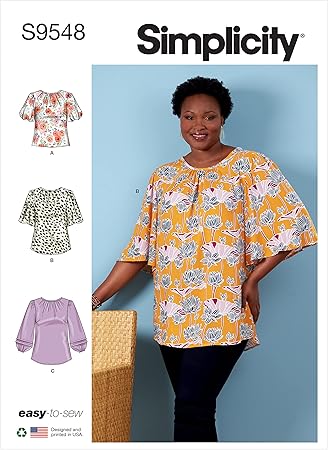 Simplicity Misses' Top and Tunic Sewing Pattern Kit, Code S9548, Sizes 26W-28W-30W-32W, Multicolor