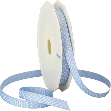 Morex Ribbon Swiss Dot Polyester Grosgrain Ribbon, 3/8-Inch by 20-Yard Spool, Light Blue