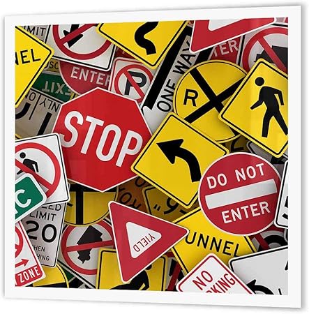 3dRose ht_155154_2 American Road Sign Signs Collage Street Stop Yield USA Iron on Heat Transfer, 6 by 6-Inch, for White Material