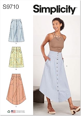 Simplicity Misses' Button-Front Skirts Sewing Pattern Kit, Code S9710, Sizes 8-10-12-14-16, Multicolor