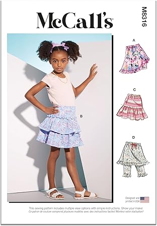 McCall's Children's Skorts Sewing Pattern Kit, Design Code M8316, Sizes 2-3-4-5-6, Multicolor