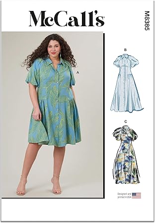 McCall's Women's Shirtdress Sewing Pattern Packet, Design Code M8385, Sizes 30W-32W-34W-36W-38W