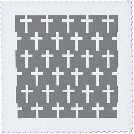 3dRose Charcoal Grey Christian Pattern White Religious Crucifix Crosses-Quilt Square, 6 by 6-inch (qs_185491_2)