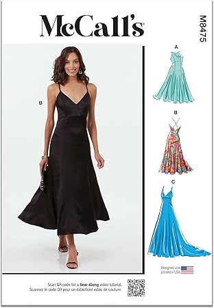 McCall's Misses' Evening Gown Dresses Sewing Pattern Packet by Melissa Watson for Palmer/Pletsch, Design Code M8475, 10-12-14-16-18, Multicolor