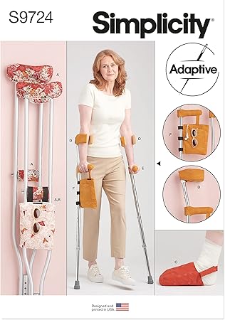 Simplicity Fleece and Sherpa Lined Crutch Pads, Bag and Toe Cover Sewing Pattern Kit, Code S9724, One Size, Multicolor