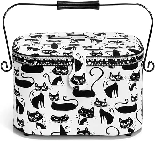 Prym Large Oval, Cats Sewing Basket, Black/White