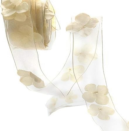 May Arts 1-1/2-Inch Wide Ribbon, Ivory Sheer Flowers