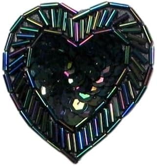 Expo International Delicate Heart Sequin Patches/Appliques, Black Aurora Borealis