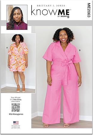 Know Me Misses' Notched Collar Romper and Jumpsuit Sewing Pattern Packet by Brittany J. Jones, Design Code ME2063, Sizes 10-12-14-16-18, Multicolor