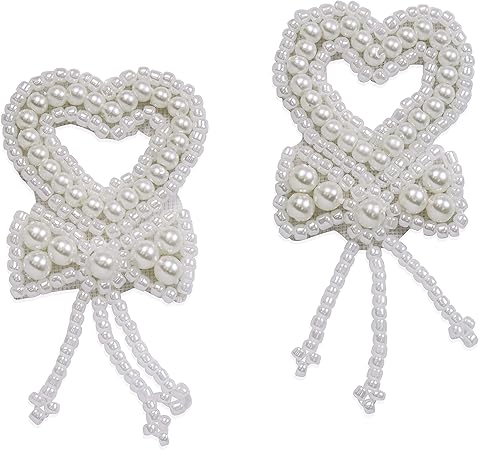 Expo International Vintage Pearl Heart with Bow Applique (Pack of 2) Tulle, White