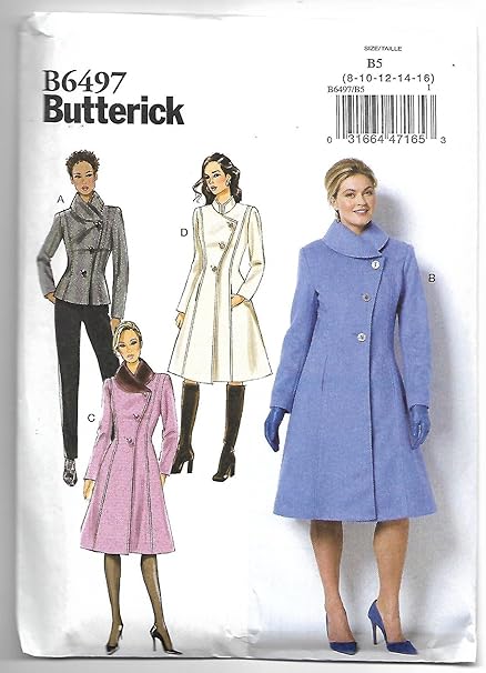 Butterick Patterns Misses' Petite Jacket and Coats with Asymmetrical Front and Collar Variations, B5 (8-10-12-14-16)