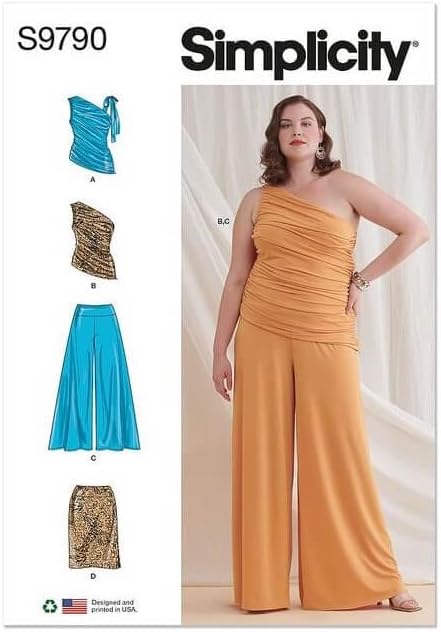 Simplicity Women's Asymmetrical Knit Tops, Wide Leg Pants and Slim Skirt Sewing Pattern Packet, Design Code S9790, Sizes 20W-22W-24W-26W-28W, Multicolor