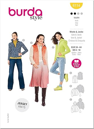 Burda Style Misses' Vest and Jacket, Code 6114 Sewing Pattern Kit, Sizes 8-18, Multicolor