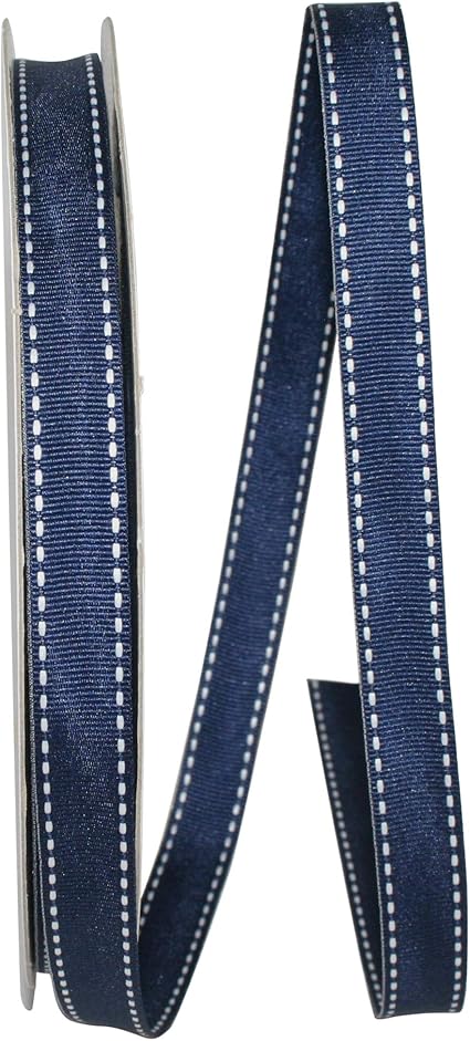 Reliant Ribbon Grosgrain Saddle Stitch Ribbon, 5/8 Inch X 50 Yards, Navy