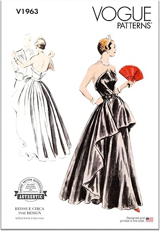 Vogue Vintage 1948 Misses’ Evening Dress Sewing Pattern Kit, Design Code V1963, Sizes 4-6-8-10-12