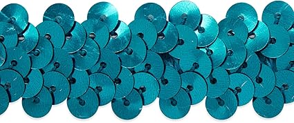 2-Row Metallic Stretch Sequin Trim, 7/8-Inch Versatile Sequins for Crafts, Durable Sequins Trim for Sewing, 10-Yard Cut, Turquoise