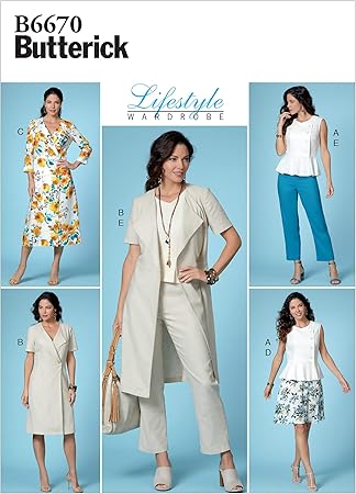 Vogue B6670A5 Easy Women's Tank Top Blouse, Dress, Skirt, and Pants Sewing Patterns by Lifestyle Wardrobe, Sizes 6-14, White