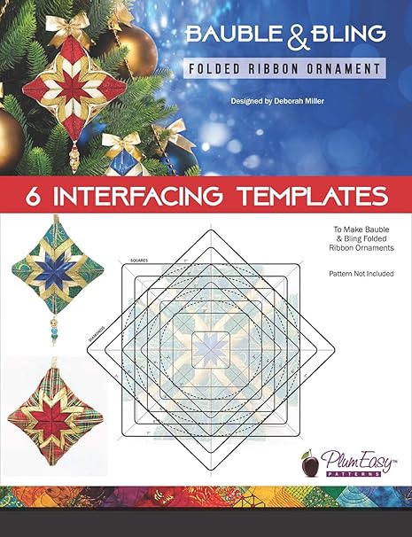 PlumEasy Patterns Bauble & Bling Folded Ribbon Ornament Template 6pk Pattern,White