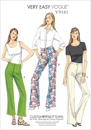 Vogue Patterns Misses' Custom-Fit Boot cut Pants, 14-16-18-20-22, Red