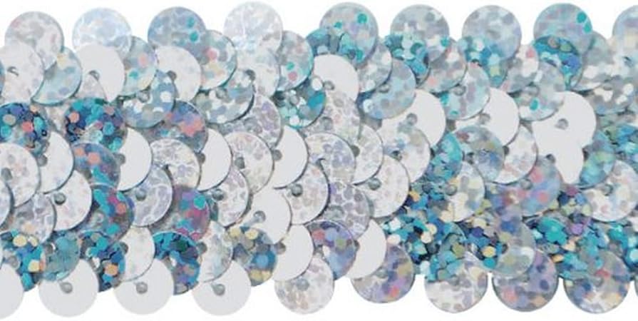 Trims by The Yard 3-Row Starlight Hologram Sequin Stretch Trim, 1 1/4-Inch Versatile Sequins for Crafts, Durable Sequin Trim for Costumes, Fashion, and Home Decor, 20 Yards Cut, Silver