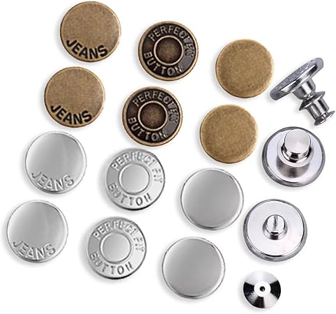 Button Pins - Adjustable Metal Pants Button Tightener, Adjustable Reusable Metal Clips Snap Tack, No Sew and No Tools Required, for Loose Jeans, 12 Sets