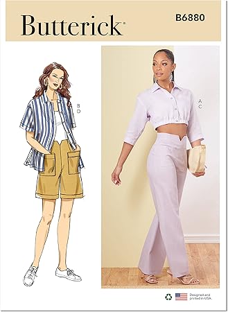 Butterick Misses' Button Front Shirt, Wide Leg Pants and Shorts Sewing Pattern Kit, Design Code B6880, Sizes 16-18-20-22-24