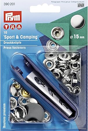 Prym 15mm No-Sew Sport & Camping, 10 Sets Snap Fasteners, 14.0 x 9.3 x 1.9 cm, Silver, Count