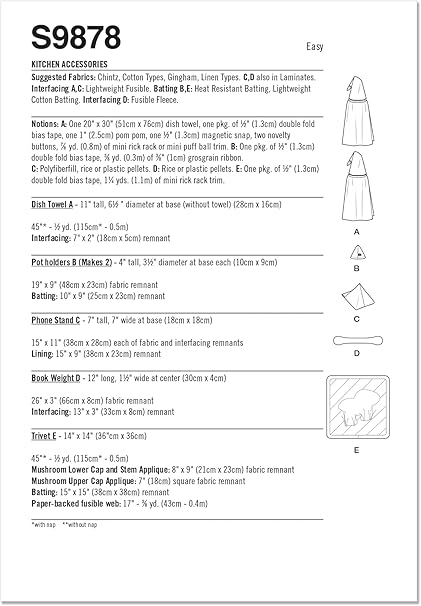 Simplicity Kitchen Accessories and Pocketed Apron Sewing Pattern Packet, Design Code S9873, Sizes S-M-L, Multicolor