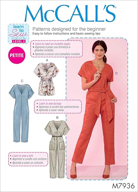 McCall's Learn Women's Loose-Fitting Romper and Jumpsuit, Sizes 4-14 Sewing Pattern, various, White