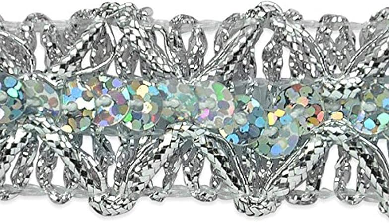 Sheba Diamond Sequin Braid Trim, 7/8-Inch Versatile Sequins for Crafts, Durable Sequin Trim for Fashion, Home Decor, and Party Outfits, 20-Yard Cut, Silver