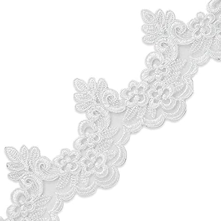 Trims by the Yard Nicoleta Embroidered Lace White | (10 Yard Cut) Trim