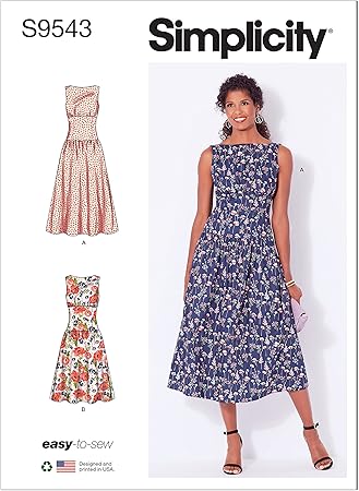 Simplicity Misses' Button-Front Dress Sewing Pattern Kit, Code S9543, Sizes 6-8-10-12-14-16-18, Multicolor