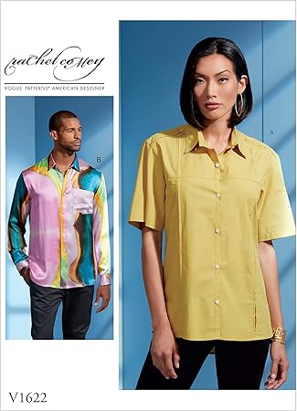 Vogue V1622MUU Unisex Fitted Button-Up Shirt Sewing Patterns by Rachel Comey, Sizes 34-40, White