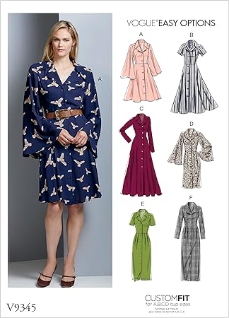 Vogue V9345E5 Easy Women's Notched Collar Dress Sewing Patterns, Sizes 14-22