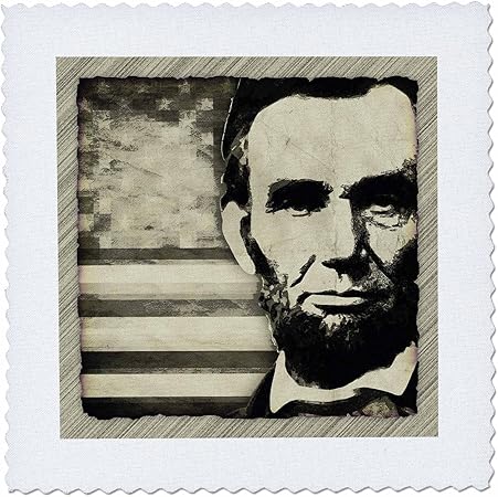 3dRose qs_52683_1 Abraham Lincoln-President Abraham Lincoln with American Flag in Sepia Tone Colors-Quilt Square, 10 by 10-Inch