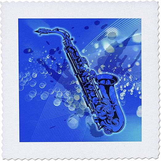 3dRose qs_34480_4 Blue Saxaphone-Quilt Square, 12 by 12-Inch