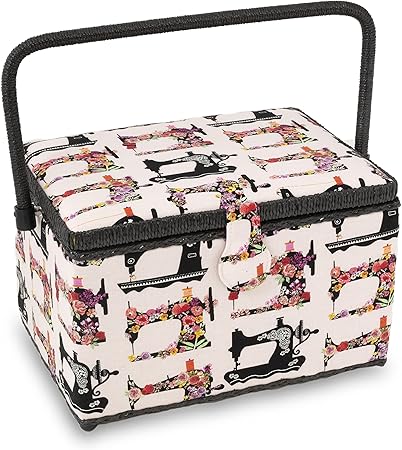 Dritz Large, Pink Machines Sewing Basket