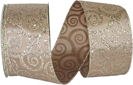 Reliant Ribbon Swirl Glitter Taffeta Wired Edge Ribbon, 2-1/2 Inch X 20 Yards, Champagne