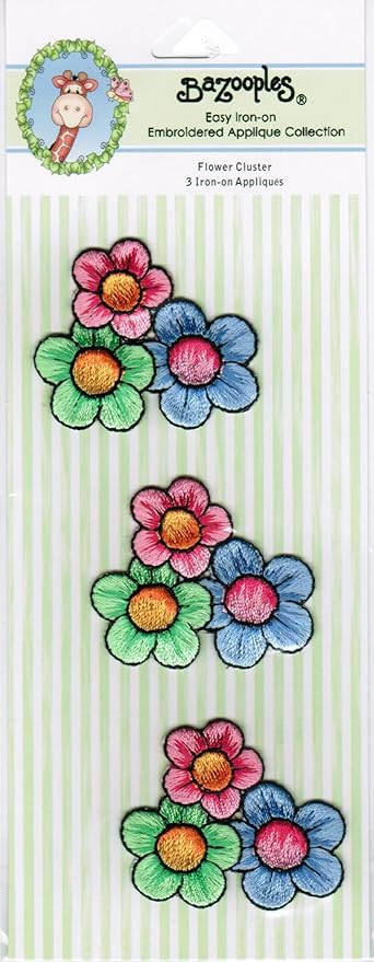 Expo Iron-on Embroidered Applique Patches, BaZooples Flower Cluster, 3-Pack