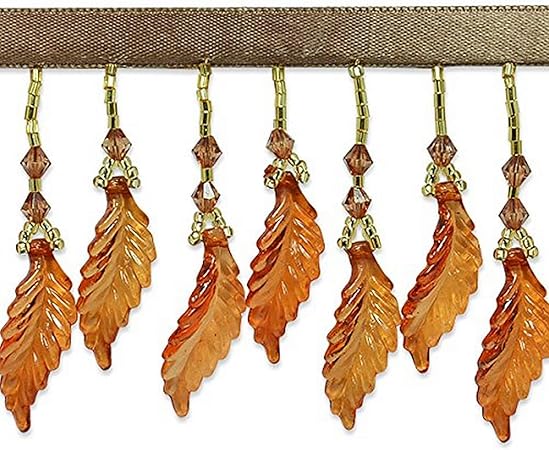 Trims by the Yard Acrylic Leaf Beaded Fringe Trim | Amber | (10 Yard Cut)