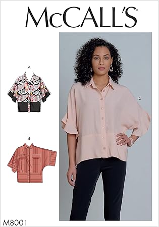 McCall's M8001ZZ Easy Women's Loose Fitting Button-Up Blouse Sewing Patterns, Sizes 16-26