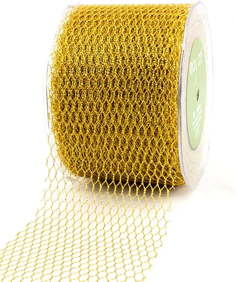 May Arts 3-Inch Wide Ribbon, Metallic Gold Net