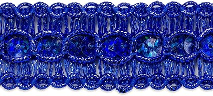 Trish Sequin Metallic Braid Trim, 7/8-Inch Versatile Sequins for Crafts, Durable Sequin Trim for Costumes or Party Decorations, 10-Yard Cut, Royal Blue