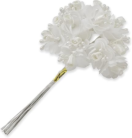 Expo International Vintage Rosette and Pearl Stem (Pack of 12) Tulle, White